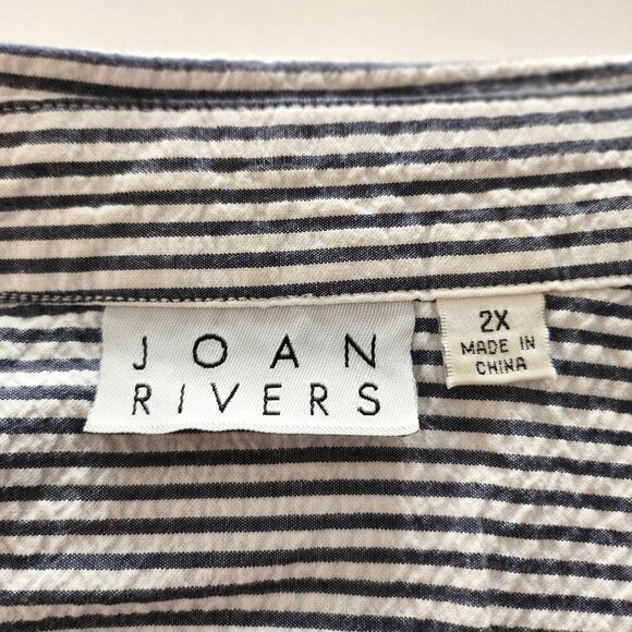 Joan Rivers 2X Striped Cotton Button-Down Shirt with Pockets - Picture 3 of 6